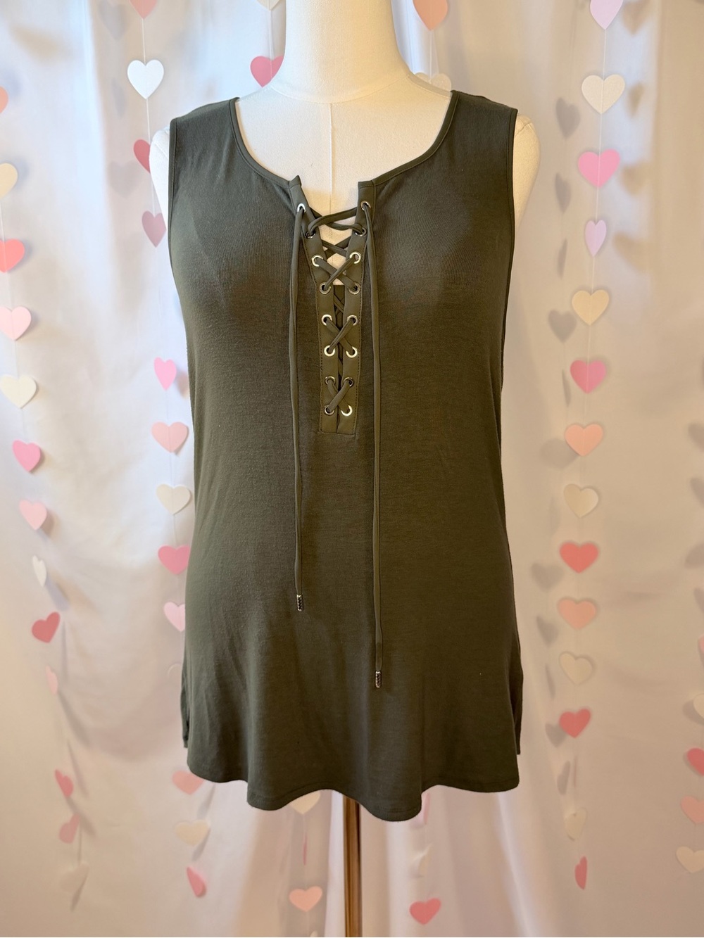 White House Black Market Olive Lace-Up Sleeveless Tank